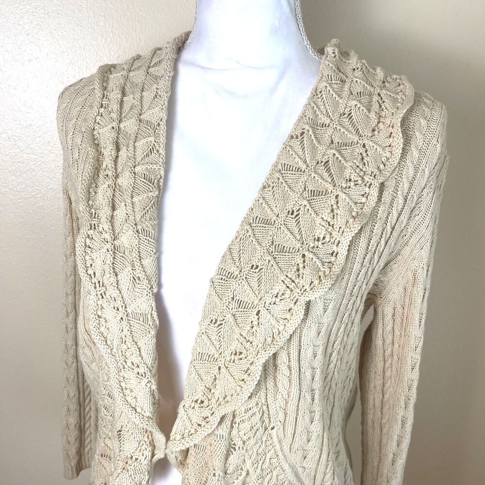 Ralph Lauren Ivory Cable Lace Knit Cardigan S Boho Cottagecore Romantic Sweater - Picture 5 of 16